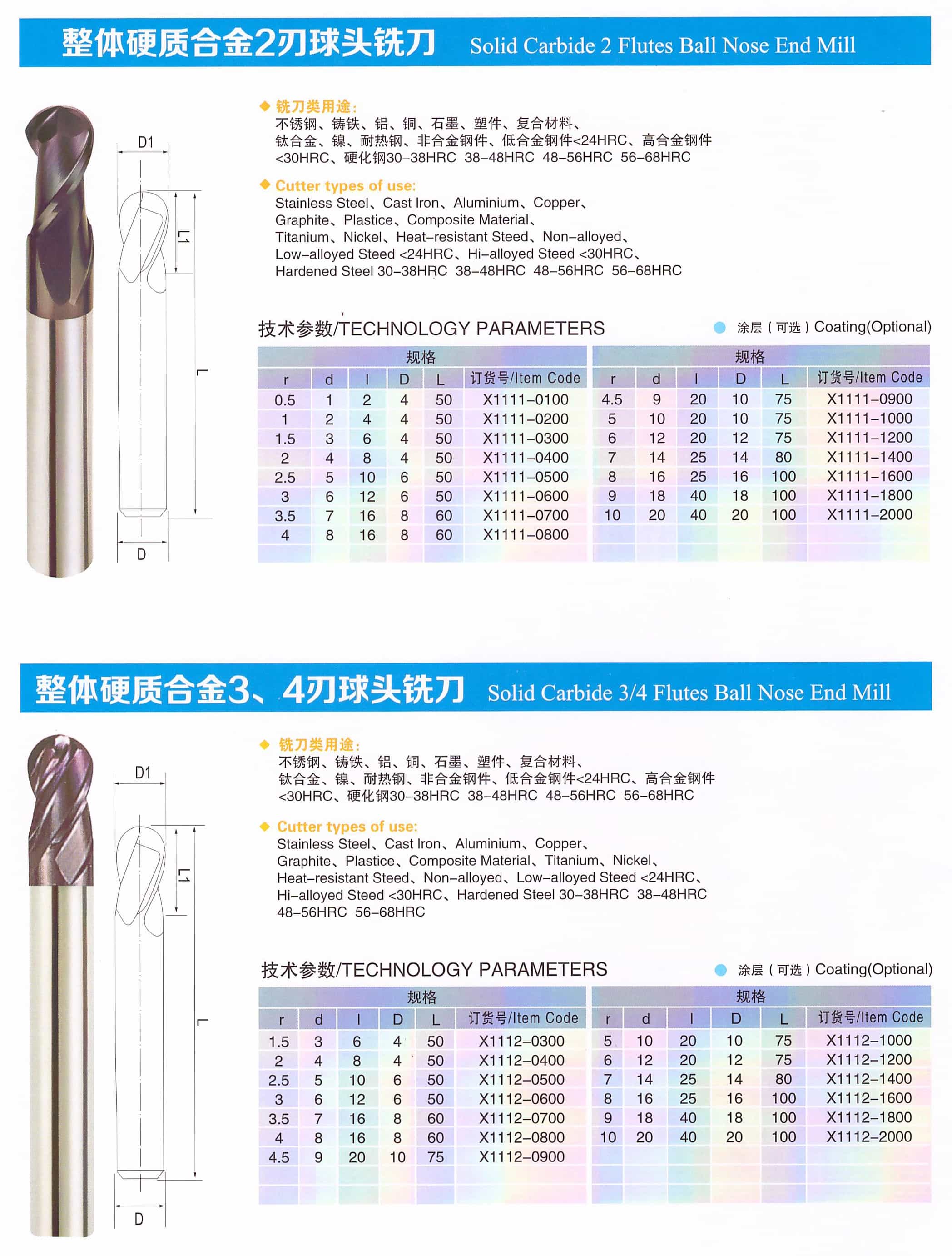 2/3/4 Flutes Ball Nose End Mill